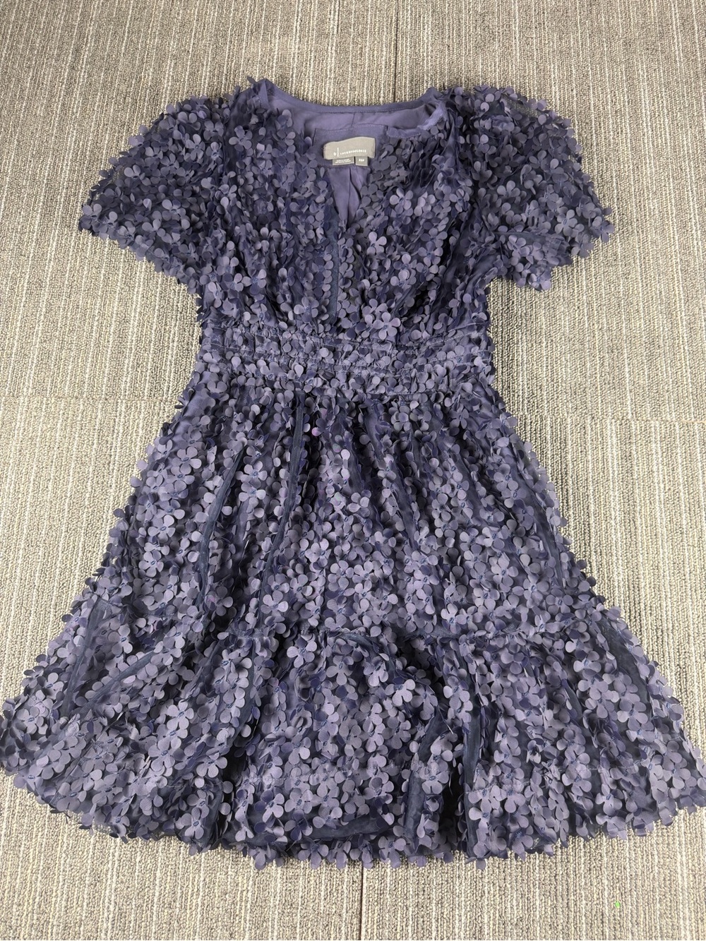 Anthropologie Purple Floral Appliqué Party Dress Size XSP